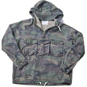 Vintage Camo Anorak Pullover Jacket 2XL Utility Hooded Military Workwear